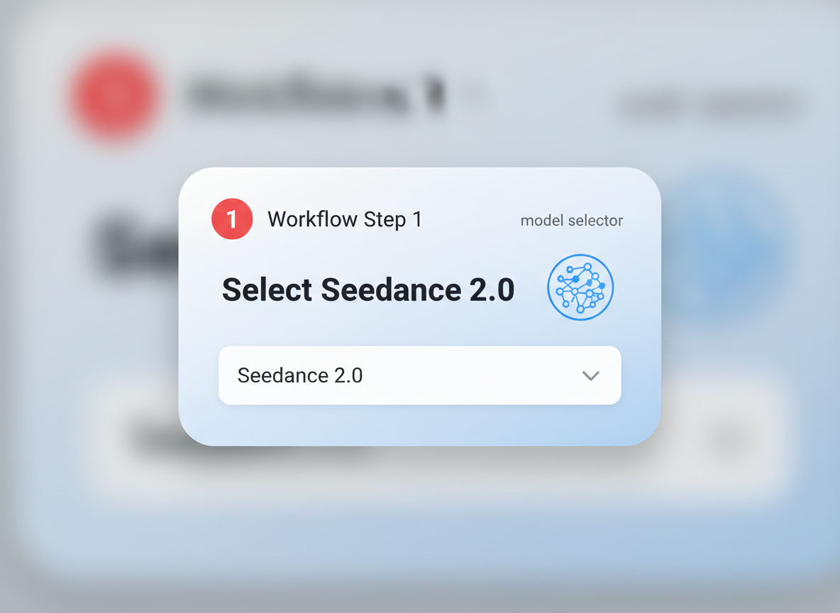 Passo 1 icon card: selezionare il modello Seedance 2,0 con un badge selettore.