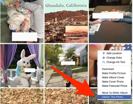 Showing how to delete Facebook image on computer