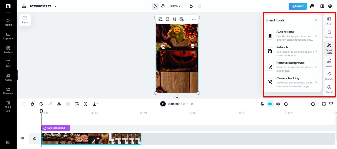Ferramentas de aprimoramento de IA no editor não linear Pippit