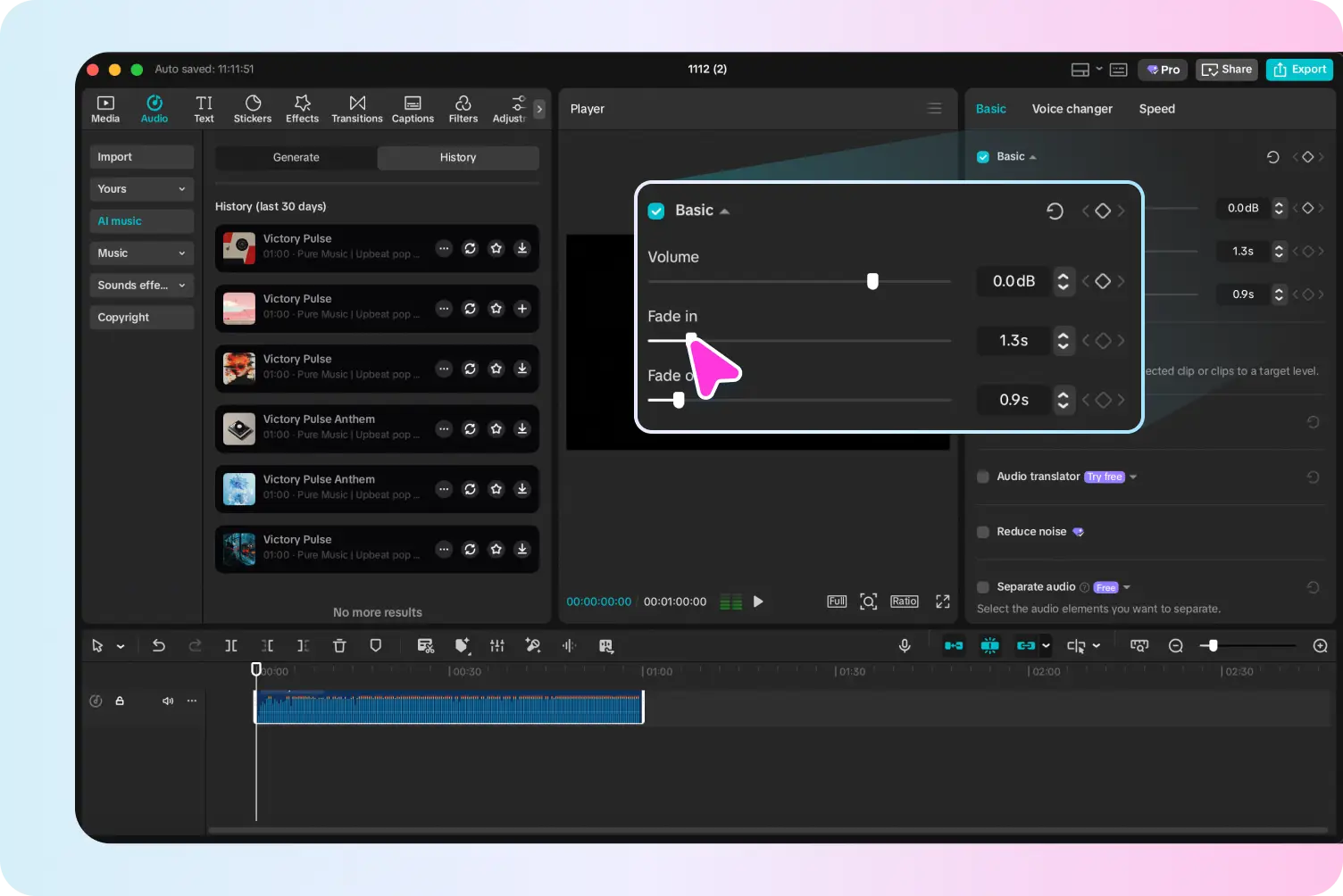Preview and select your generated track