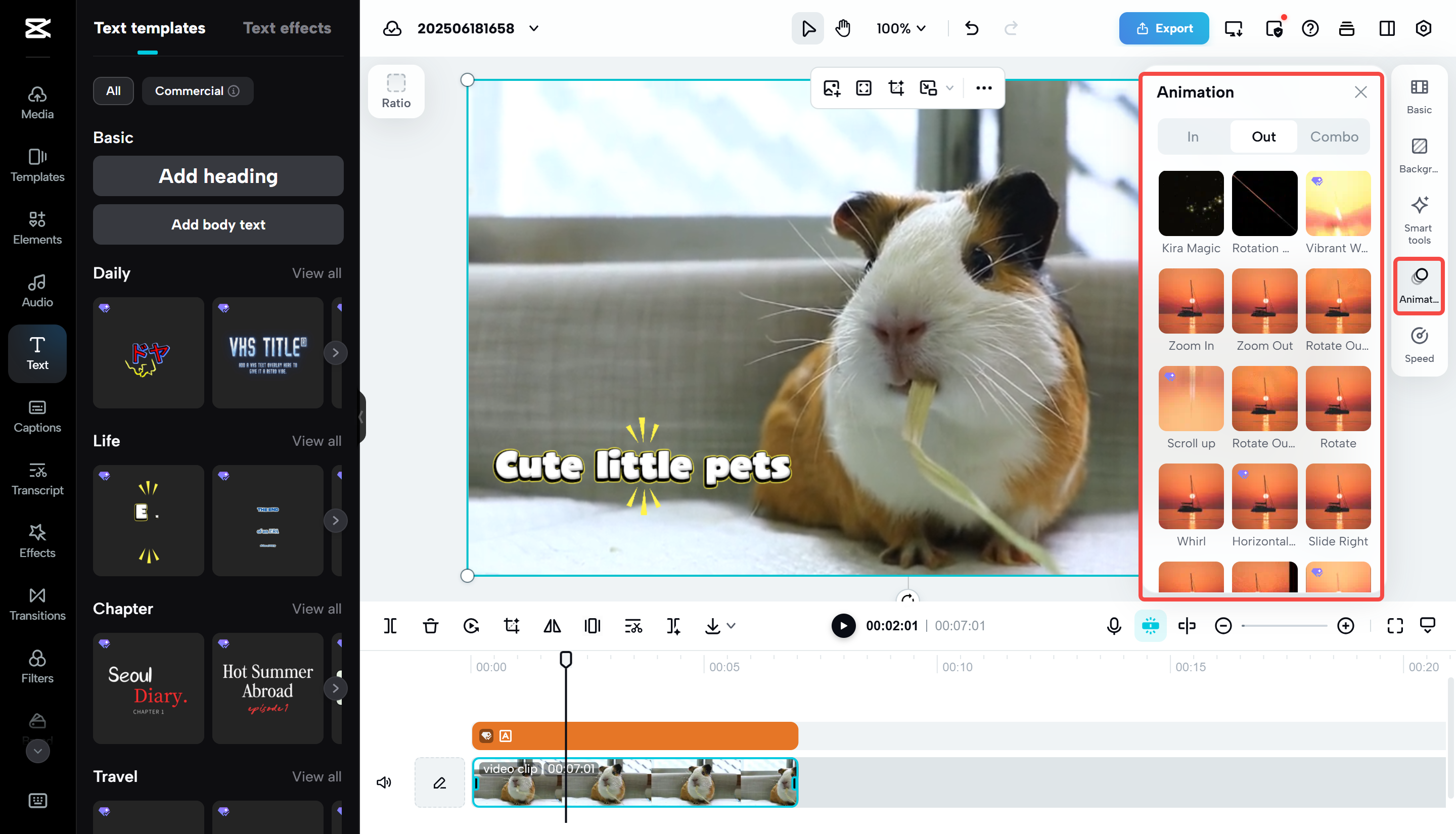 Go to the "Animation" tab on CapCut Web