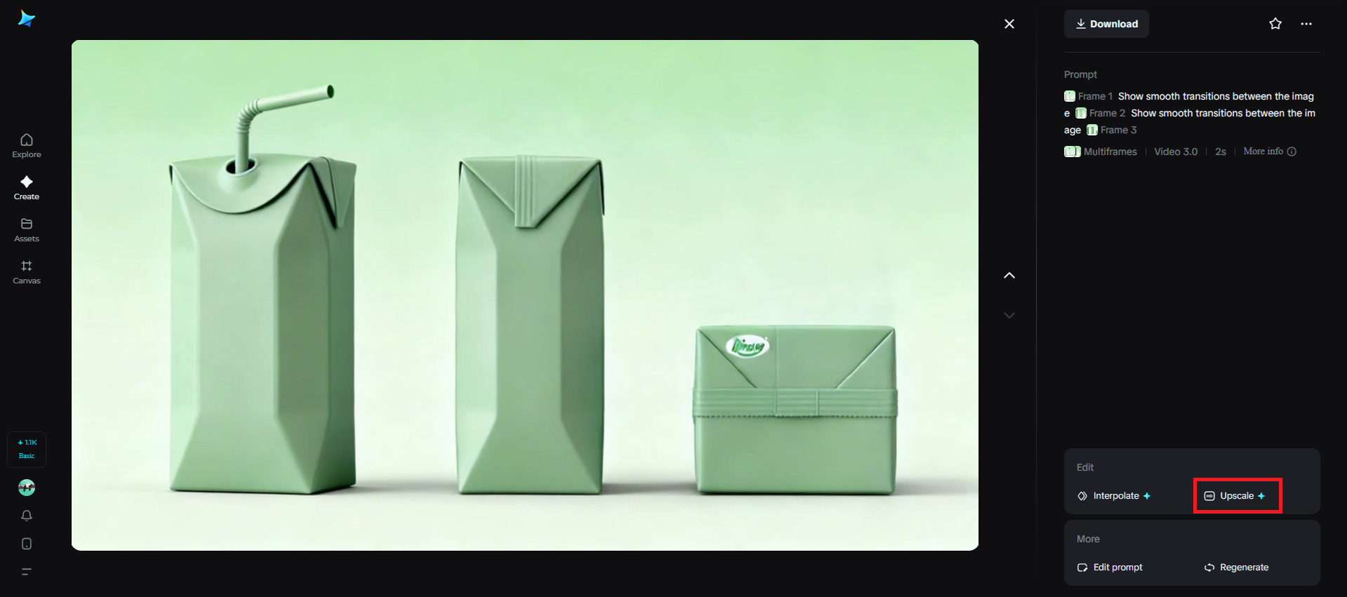 Upscale feature in Dreamina