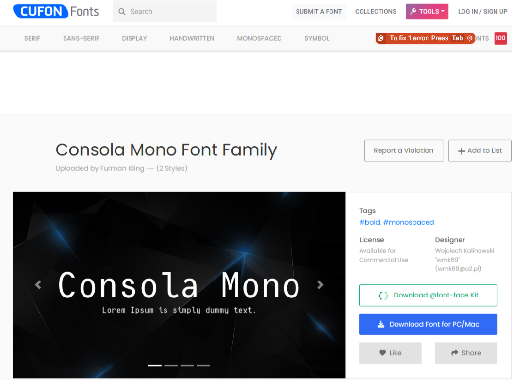 Cufon Fonts Consolas font family