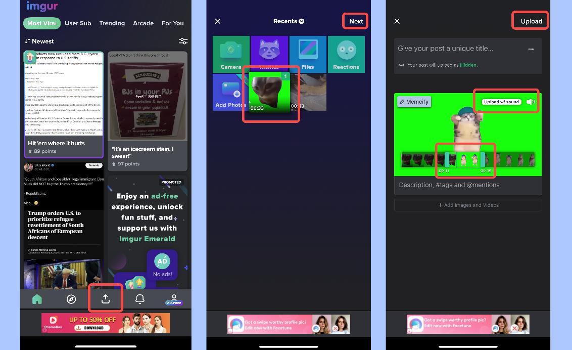 Post GIF with sound on the Imgur app