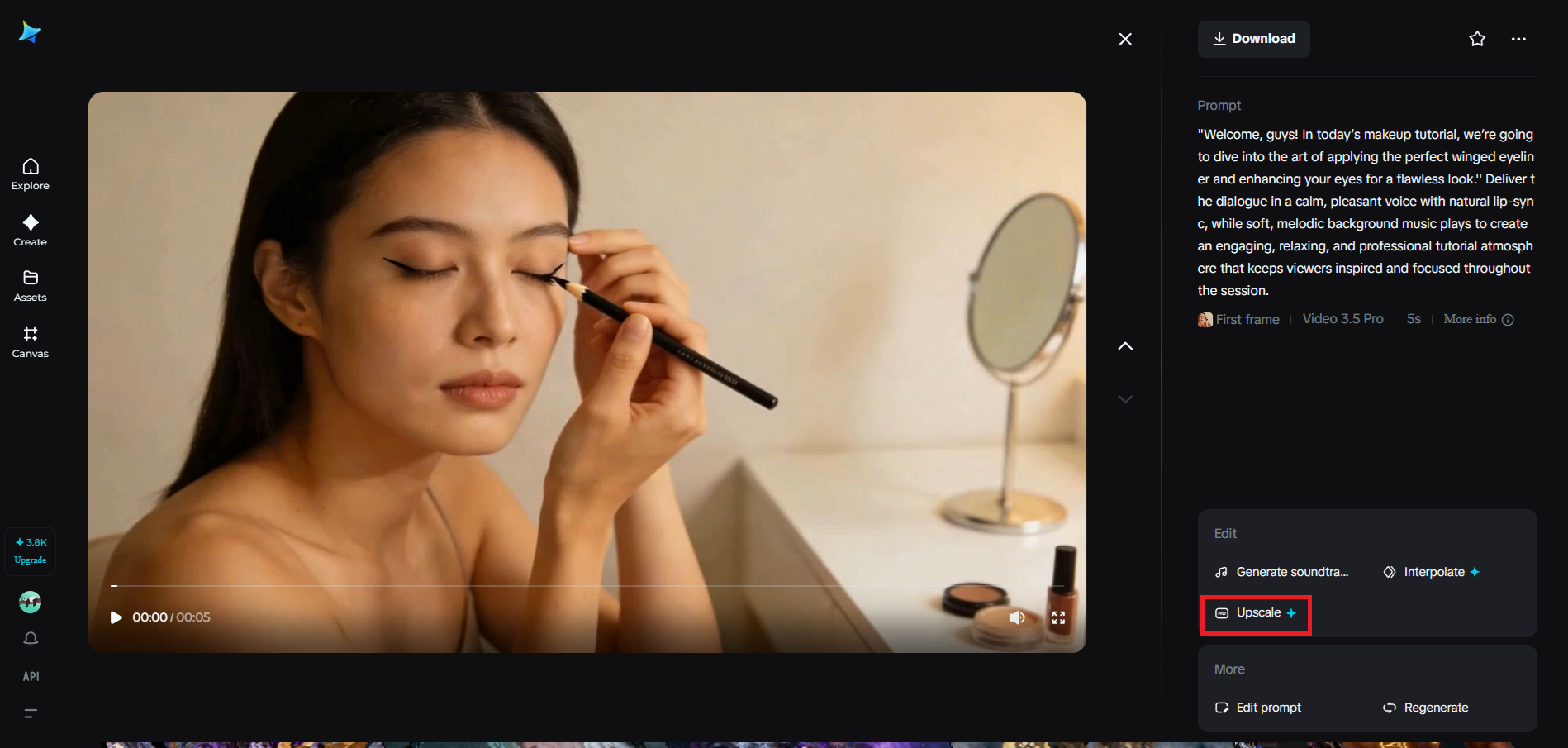 Upscale feature in Dreamina