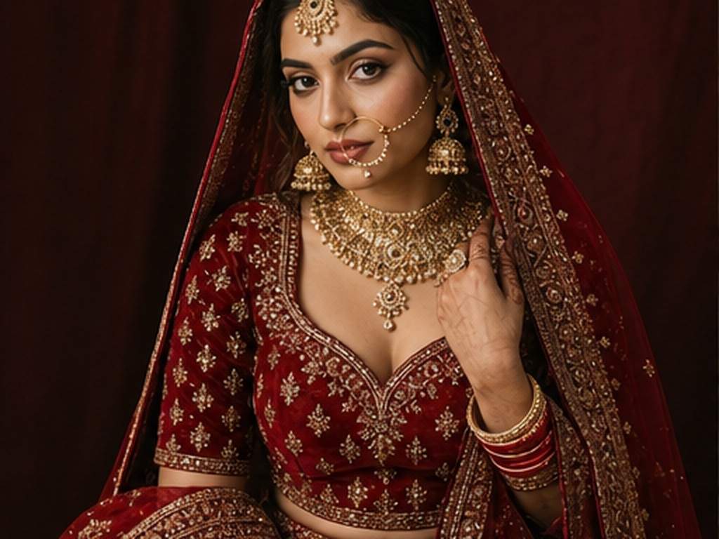 Prompt Seen Dulhan prompt Beispiel 1 - Red lehenga studio