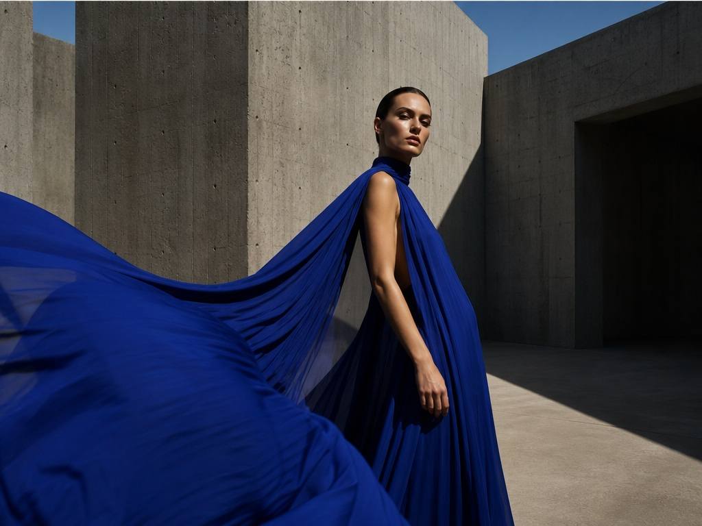 Morphischer Text zu Bild AI Generator Alternativer Prompt Beispiel 4 - Cobalt Fashion Editorial