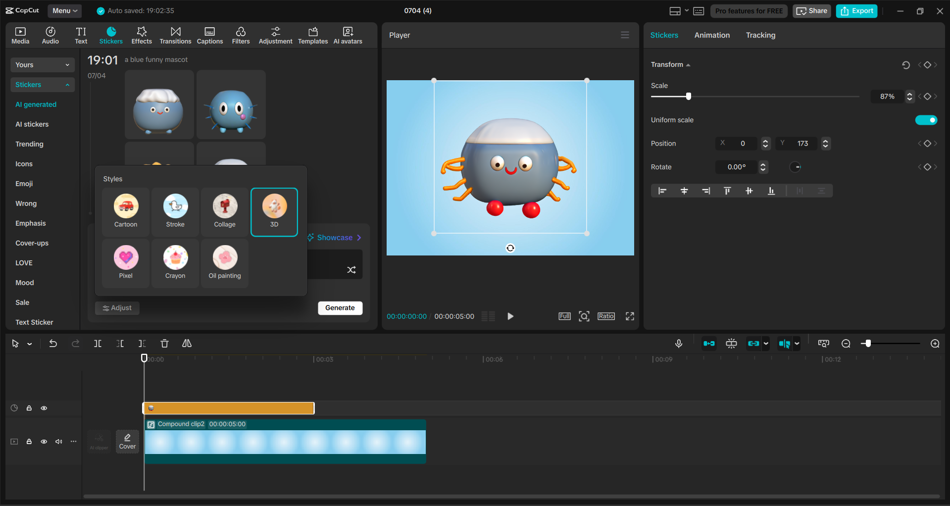 Interface of the CapCut desktop video editor - a user-friendly Twitch logo maker
