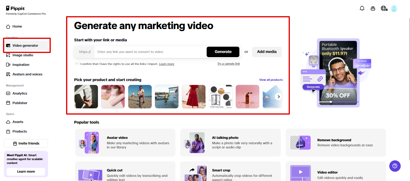 Pippit video generator
