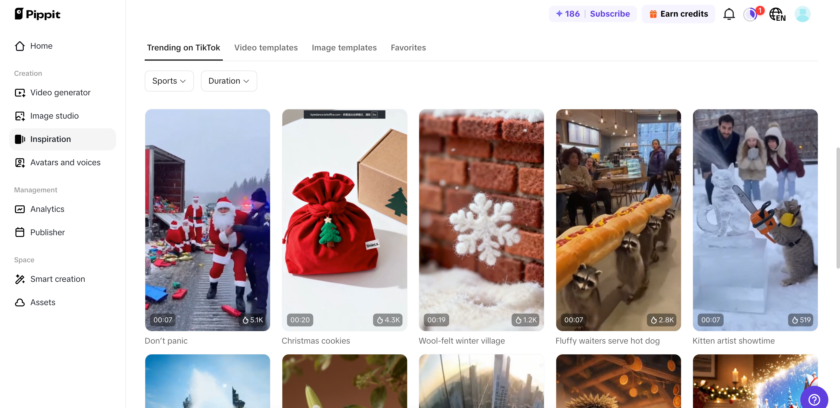 Các mẫu video trên Pippit