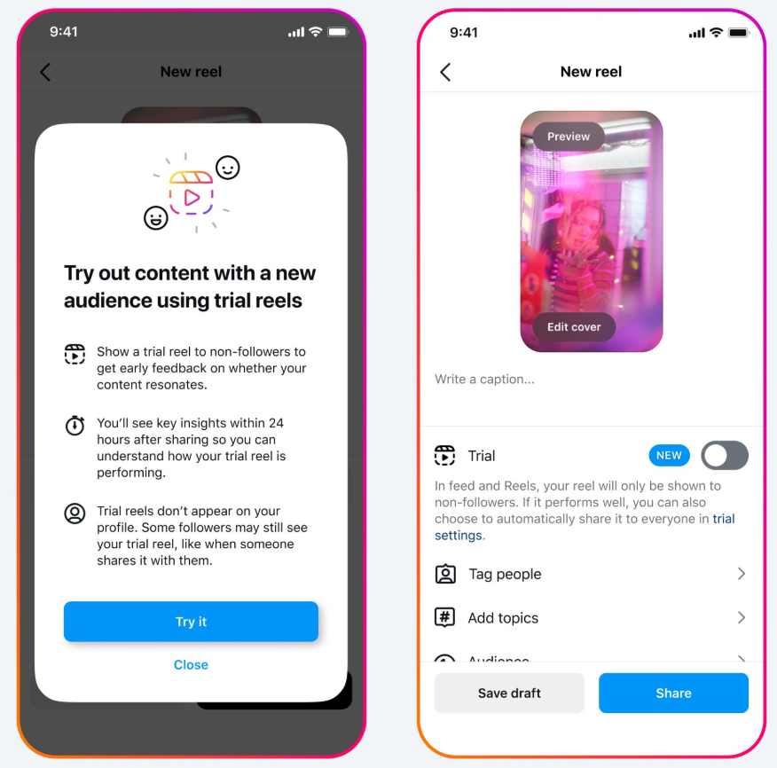 Test with trial reels