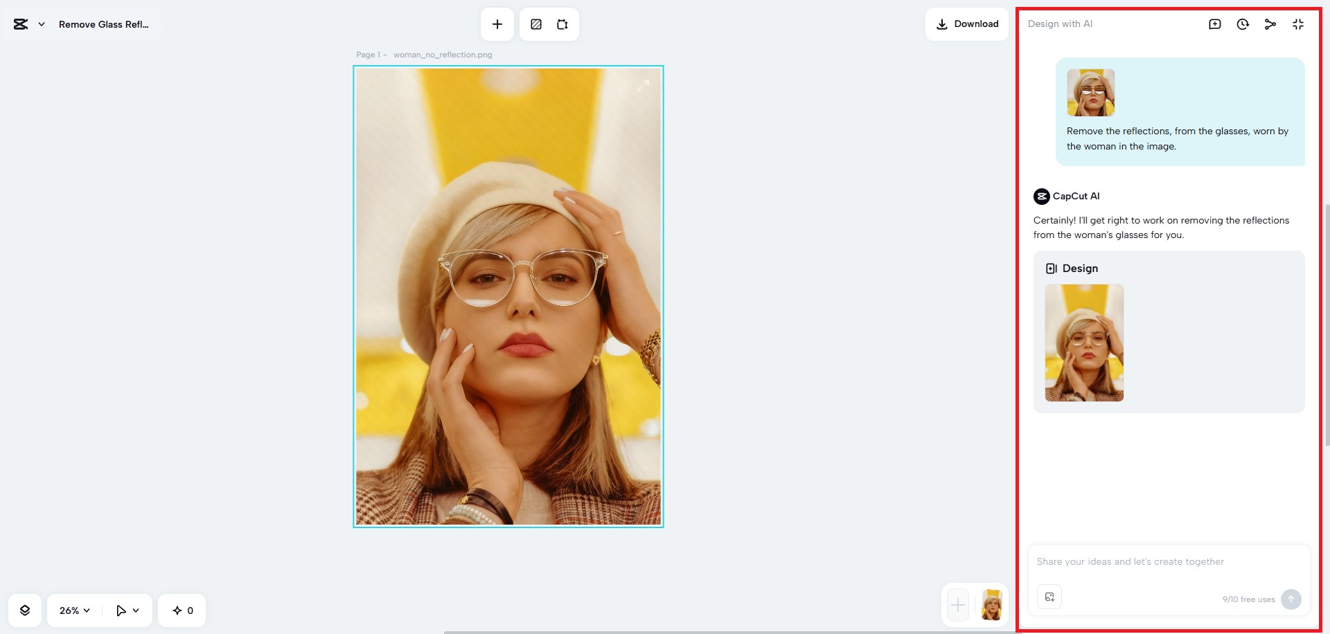 Tweak and refine your created image using AI prompts