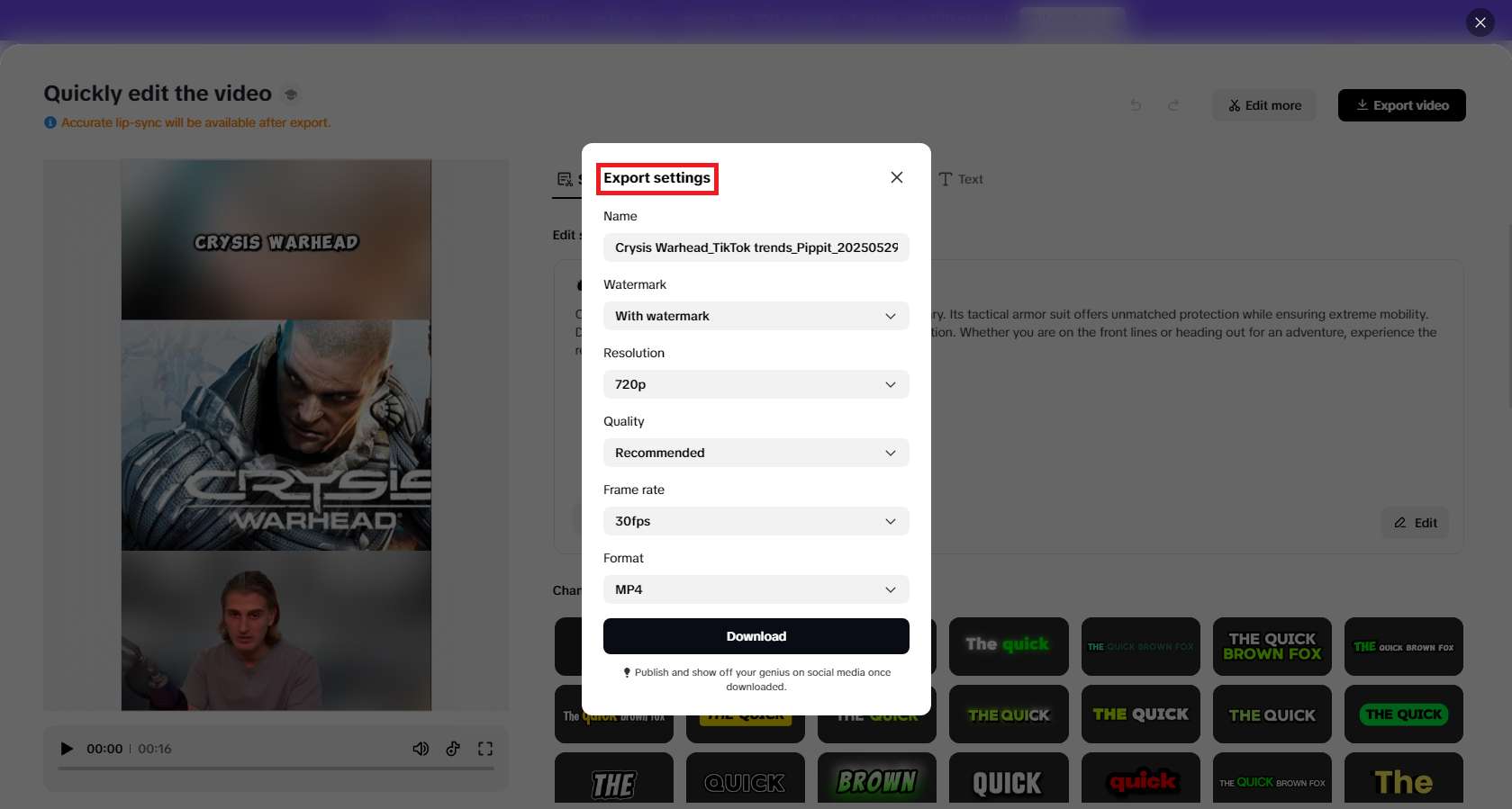 Advanced exporting options