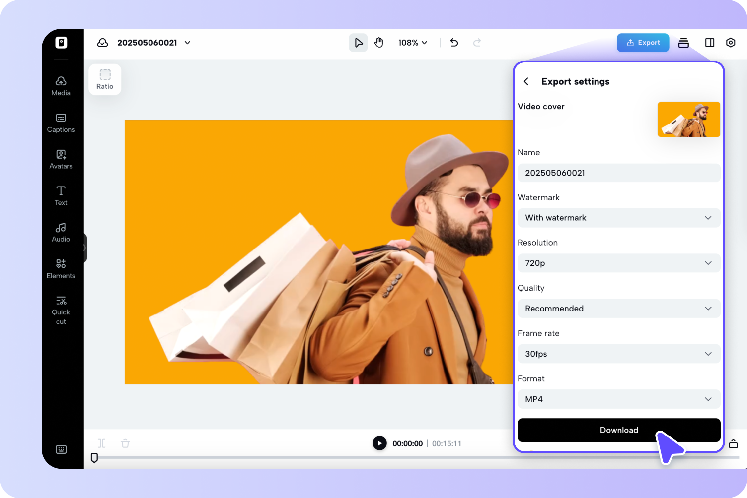 Download or publish the video