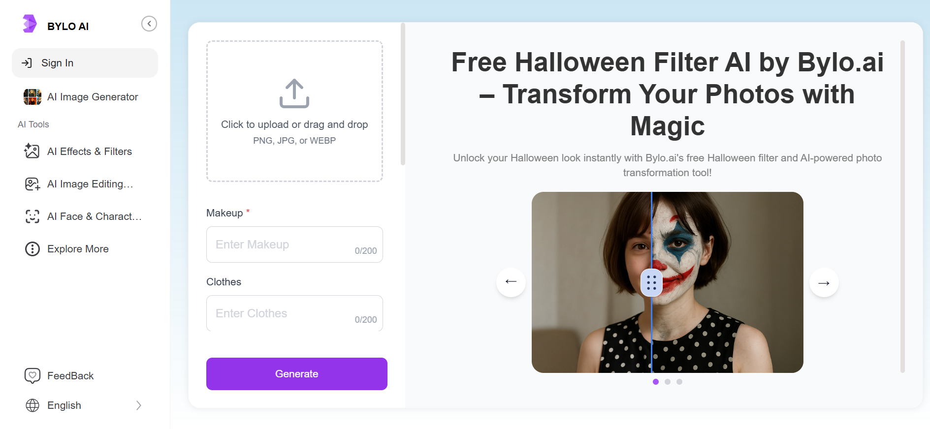 Bylo AI Halloween szűrők
