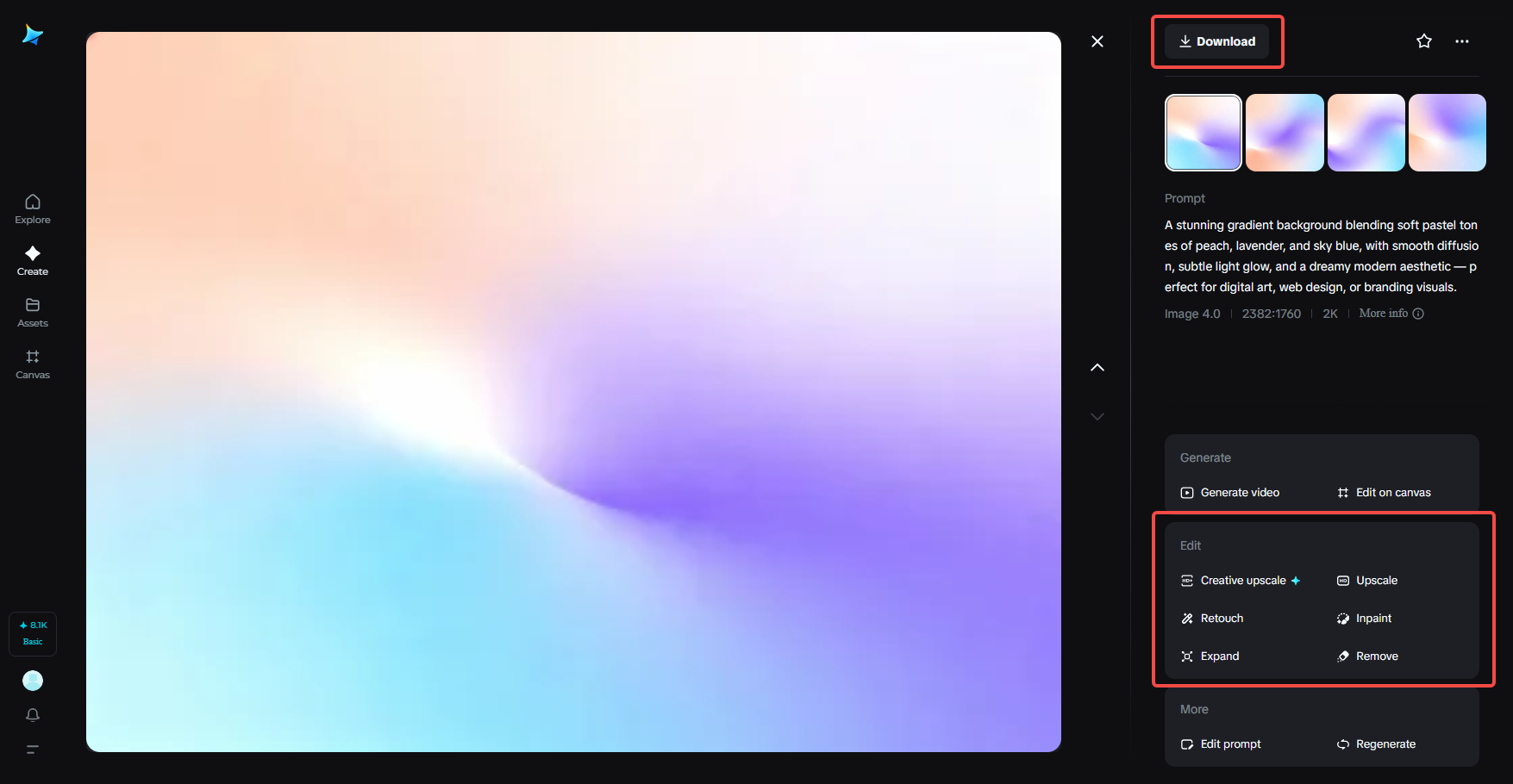 Preview, edit, and download your gradient