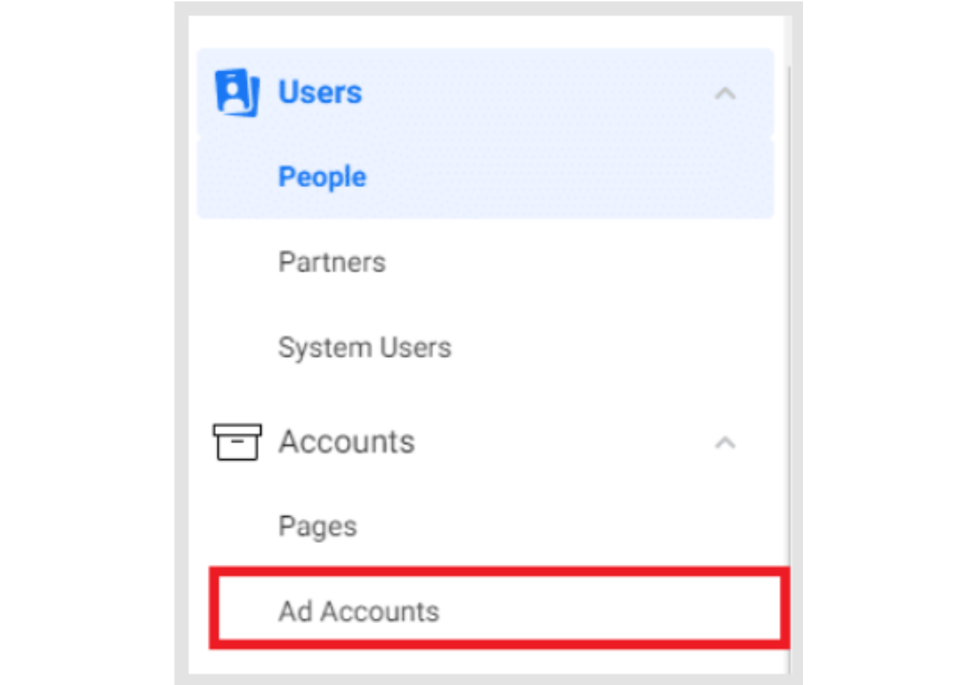 Choosing the account to delete on Facebook