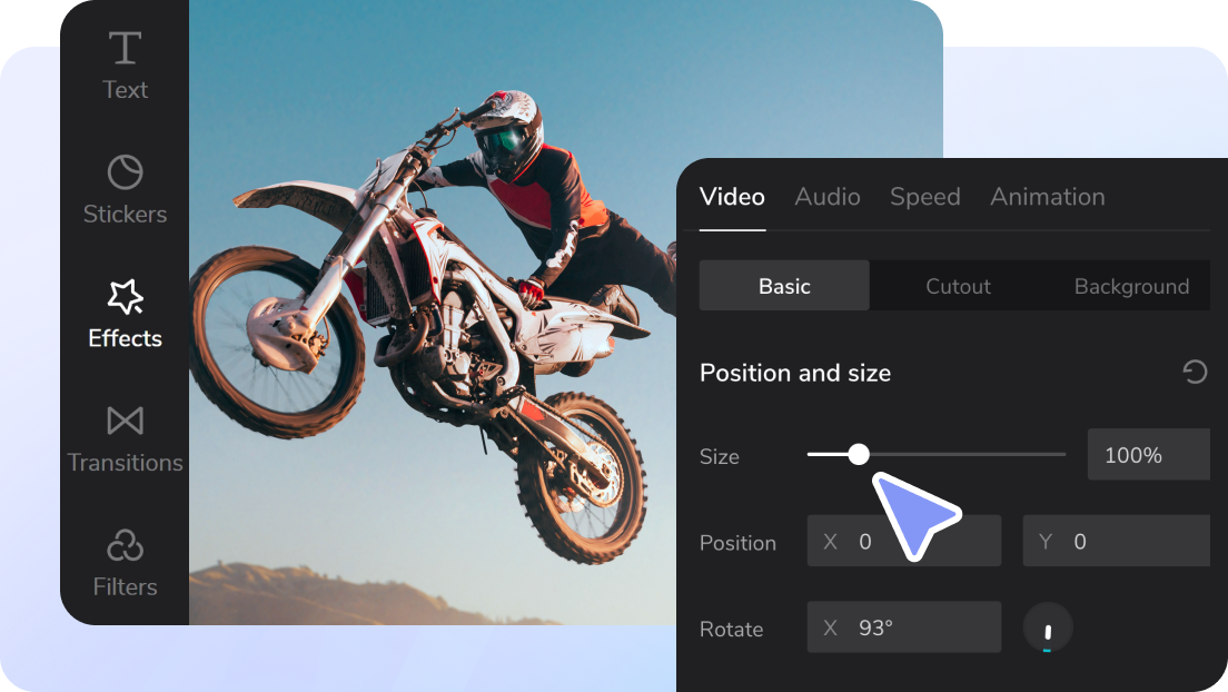 Tweak the speed, position and size of the video