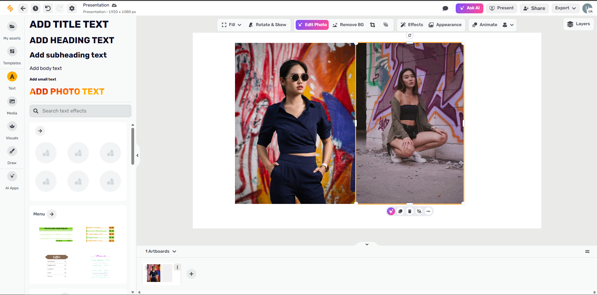 Interface of Simplified - a user-friendly tool to merge photos with AI