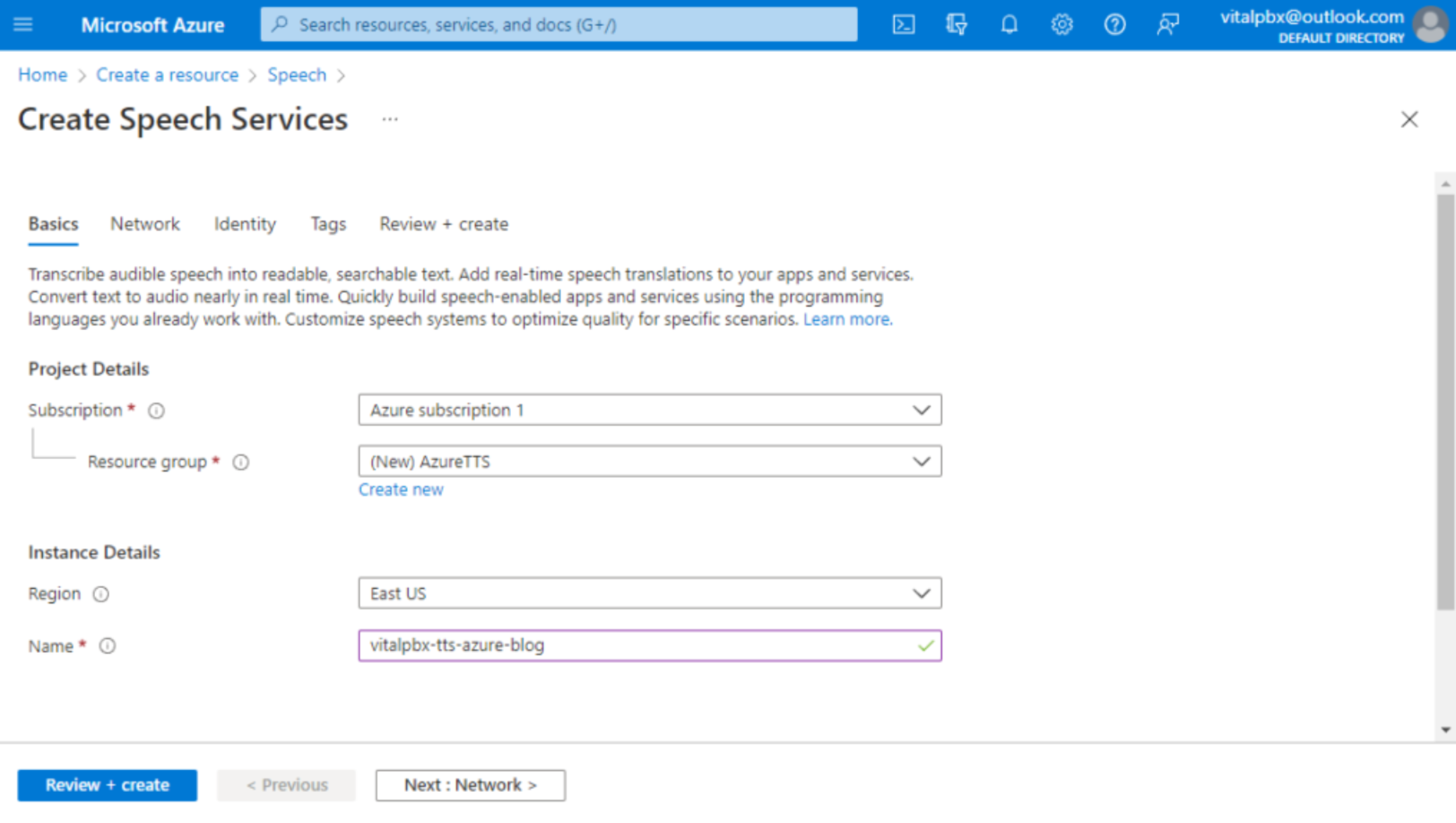 Setting up Azure AI speech service