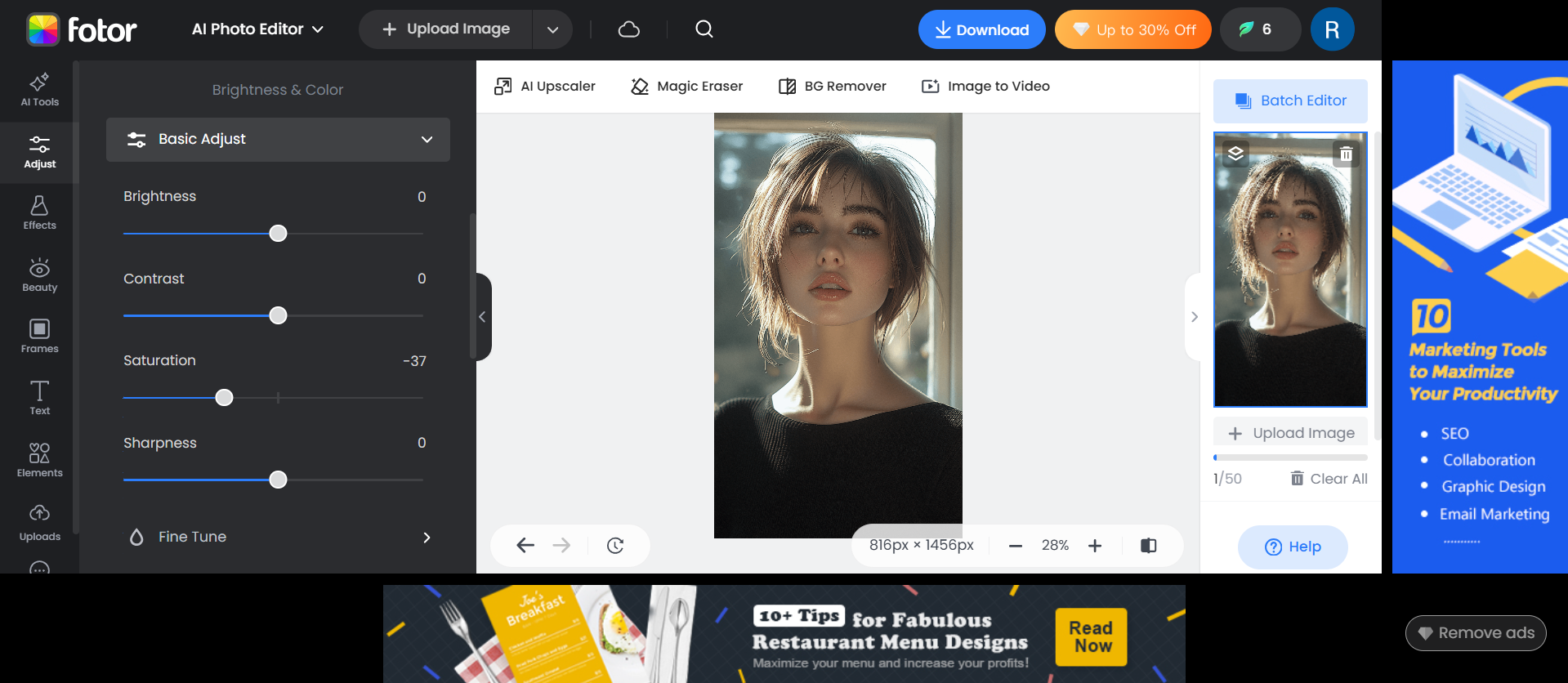 Fotor - simple image saturation editor