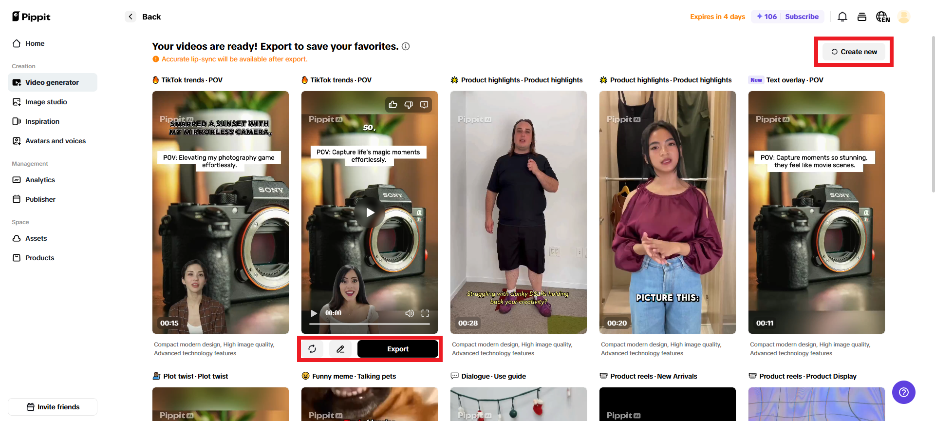Change, edit, or directly export your video