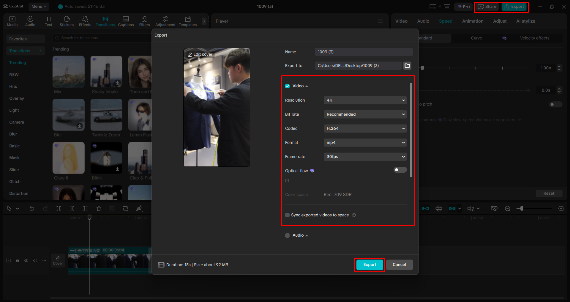 Exporting a video from the CapCut desktop video editor