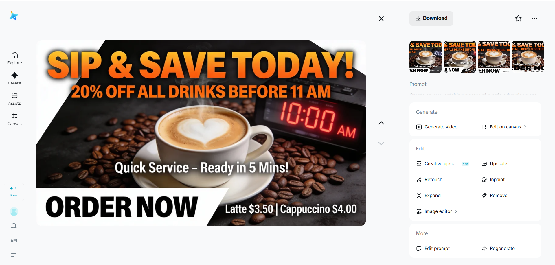 Cafe advertisement poster of a coffee shop