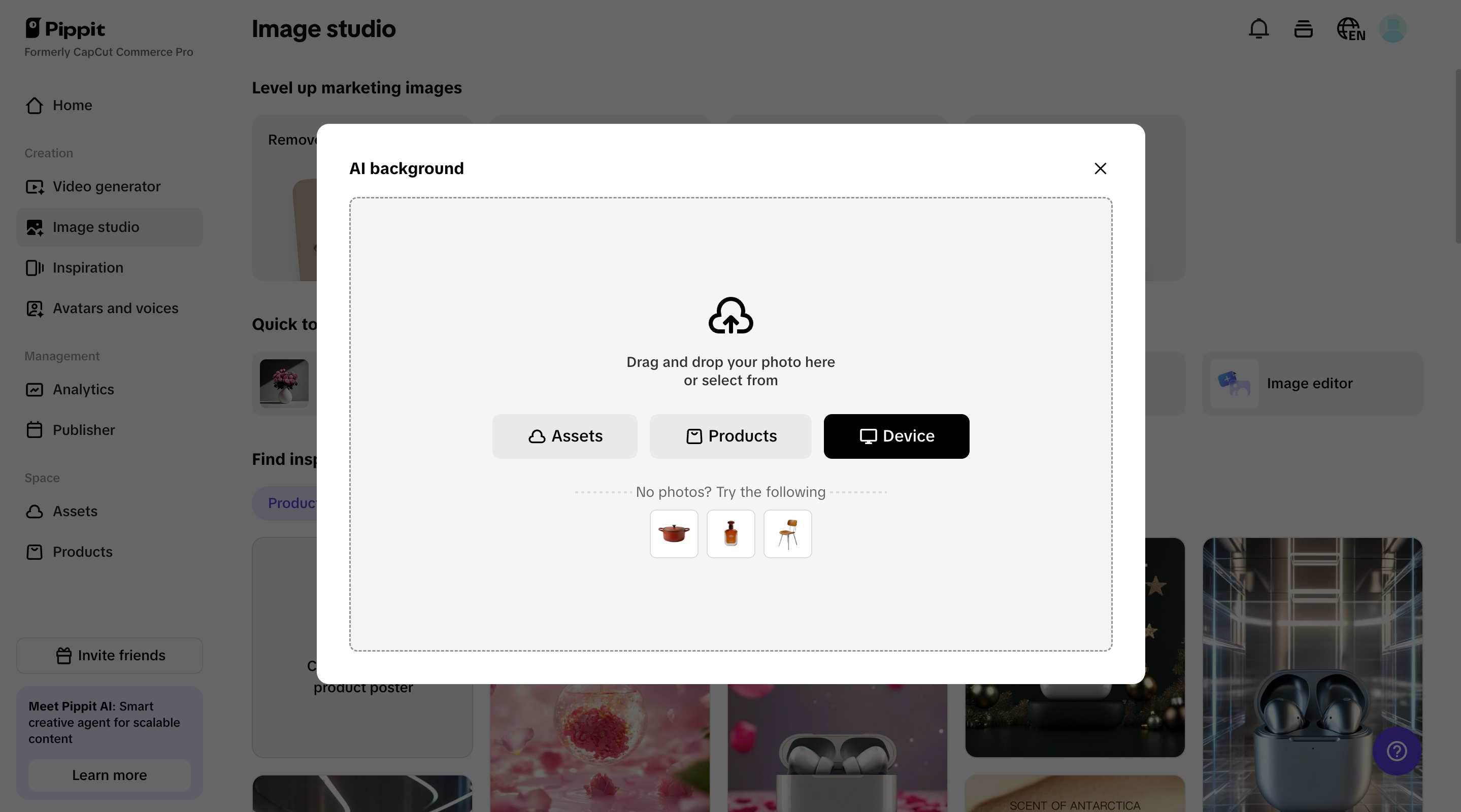 Click "AI background" to upload images