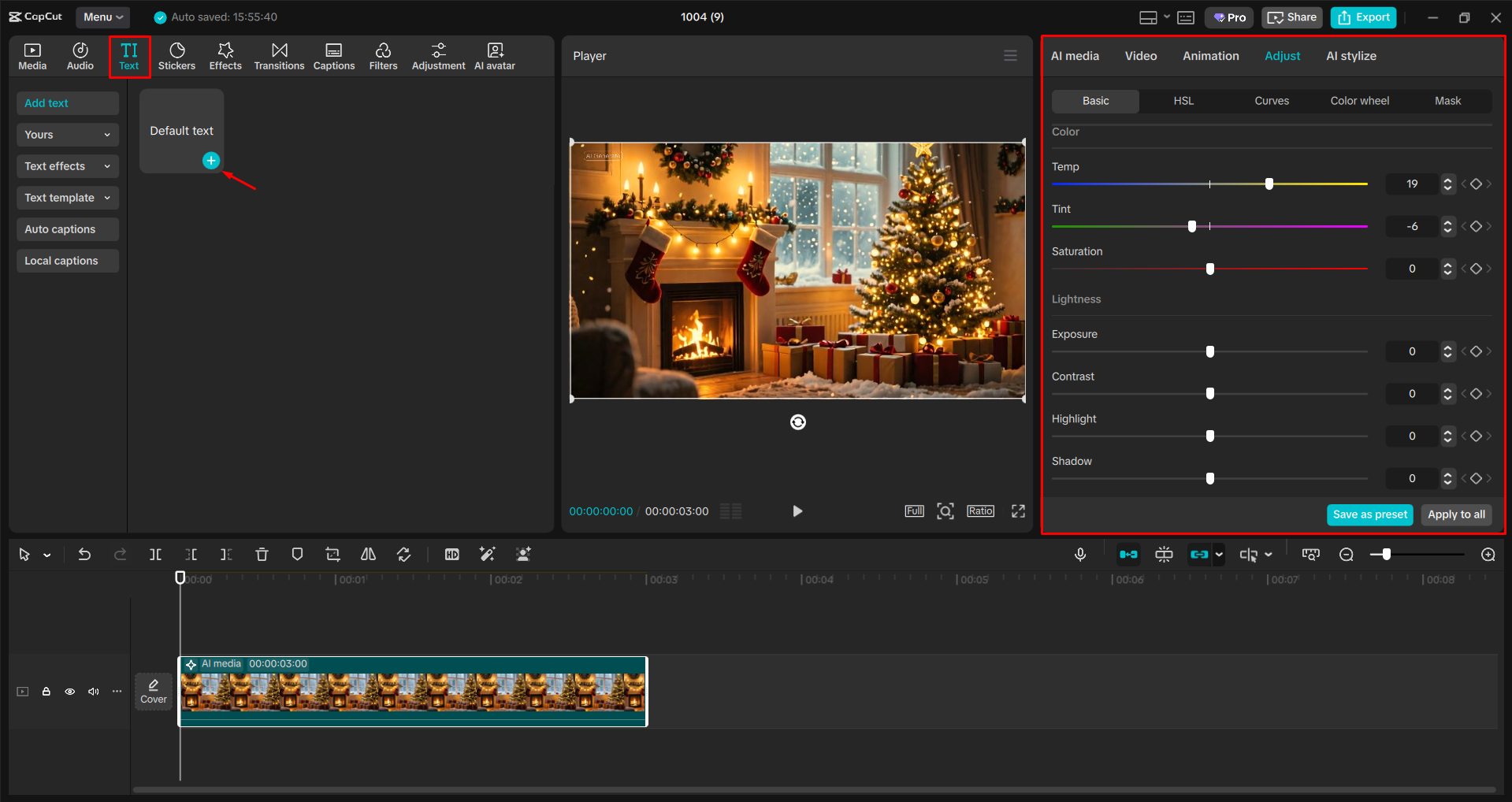 Editing the Christmas background with CapCut