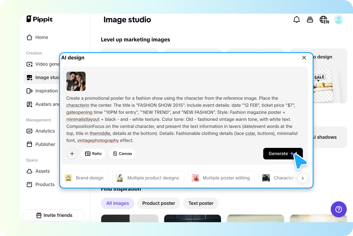 Generate images with Pippit