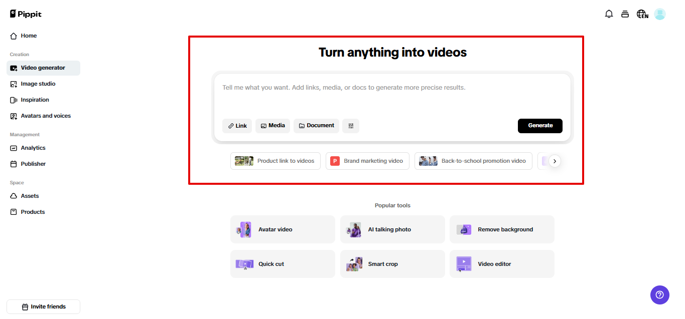 Uploading image to Pippit