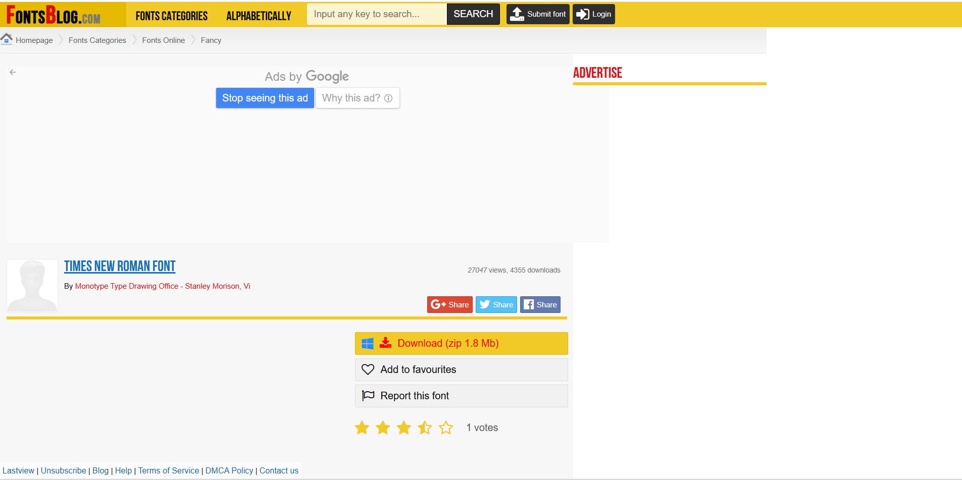 Interface of Blogs Font - an ideal site to get free Times New Roman font