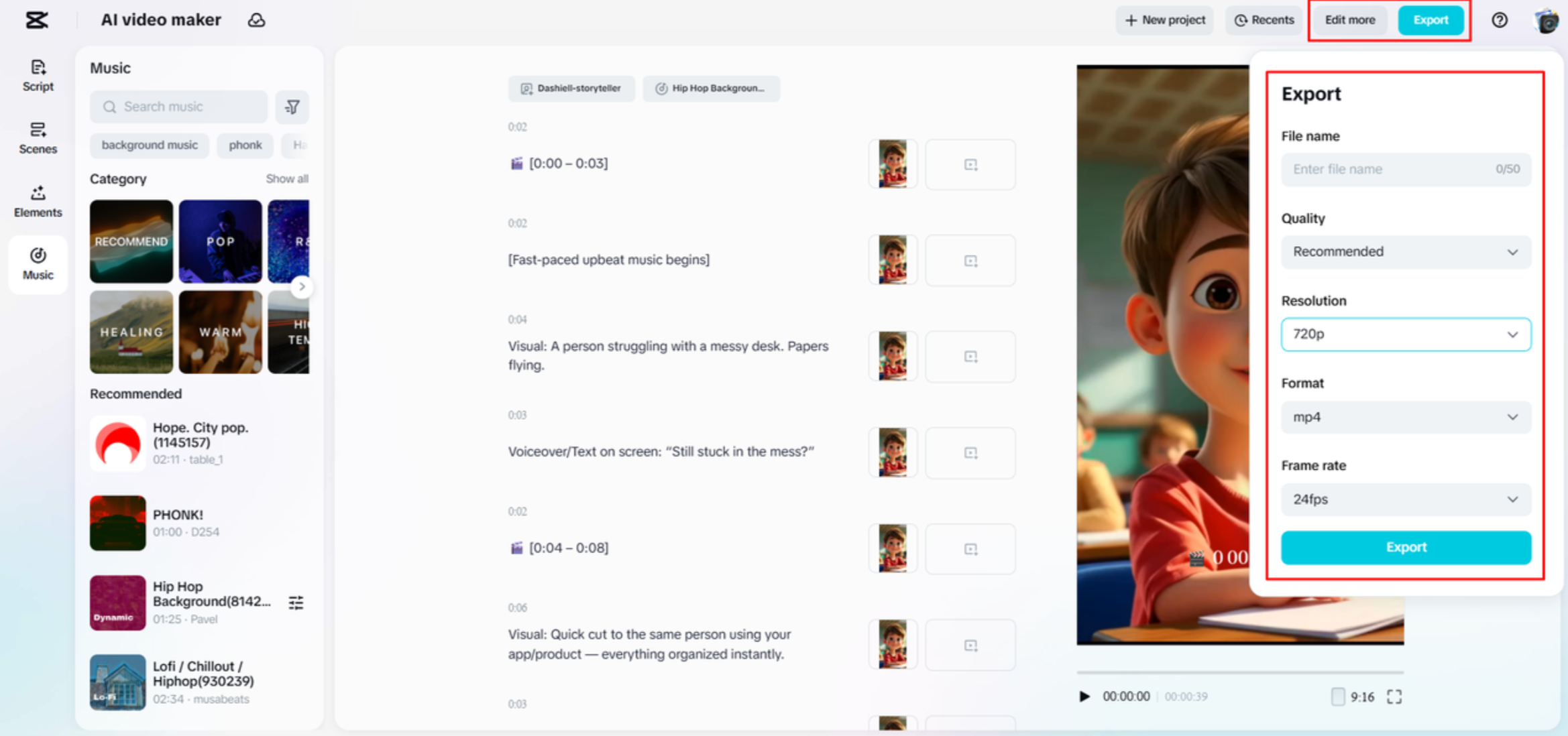 Exporting a video from CapCut Web