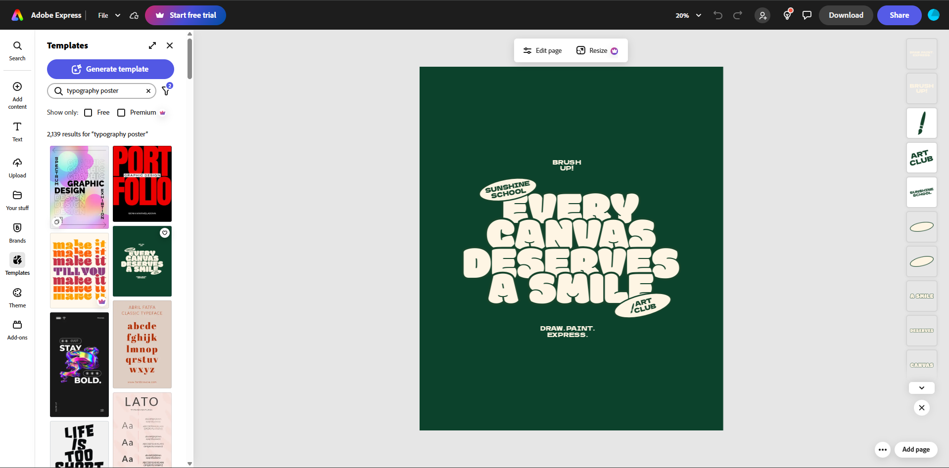 Interface of Adobe - a professional tool for personalizing typography poster designs