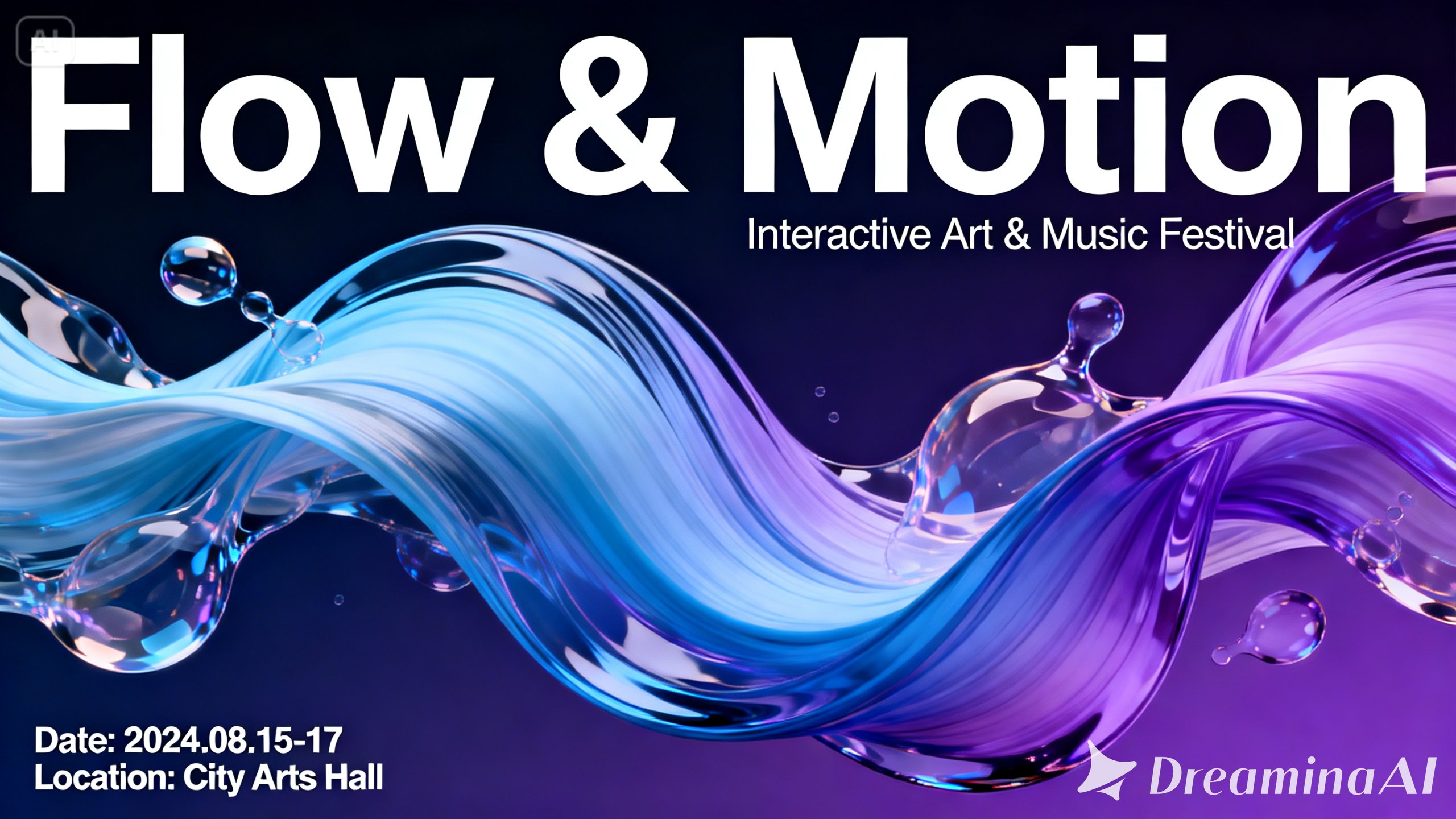 Afiș de eveniment tematic cu grafică de mișcare fluidă