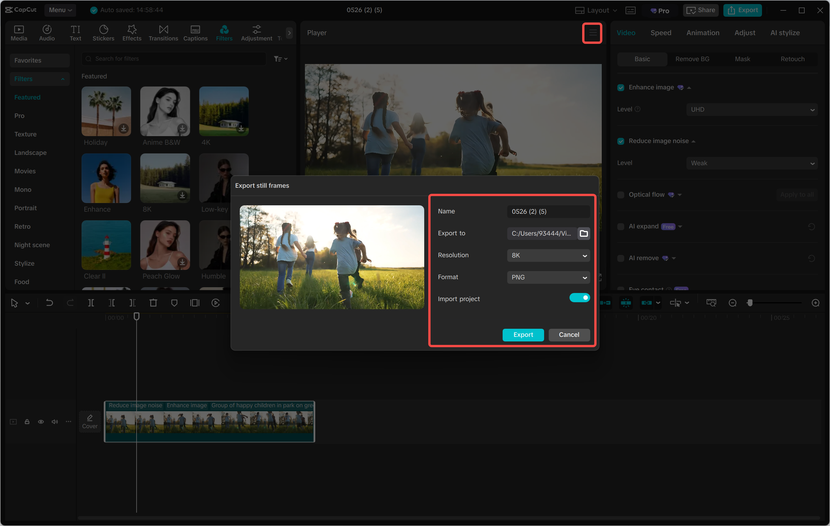 Exporting an image from the CapCut desktop video editor