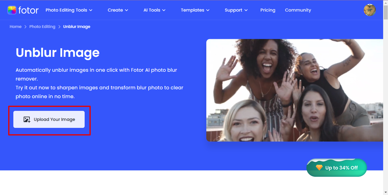 Importar foto borrosa a Fotor