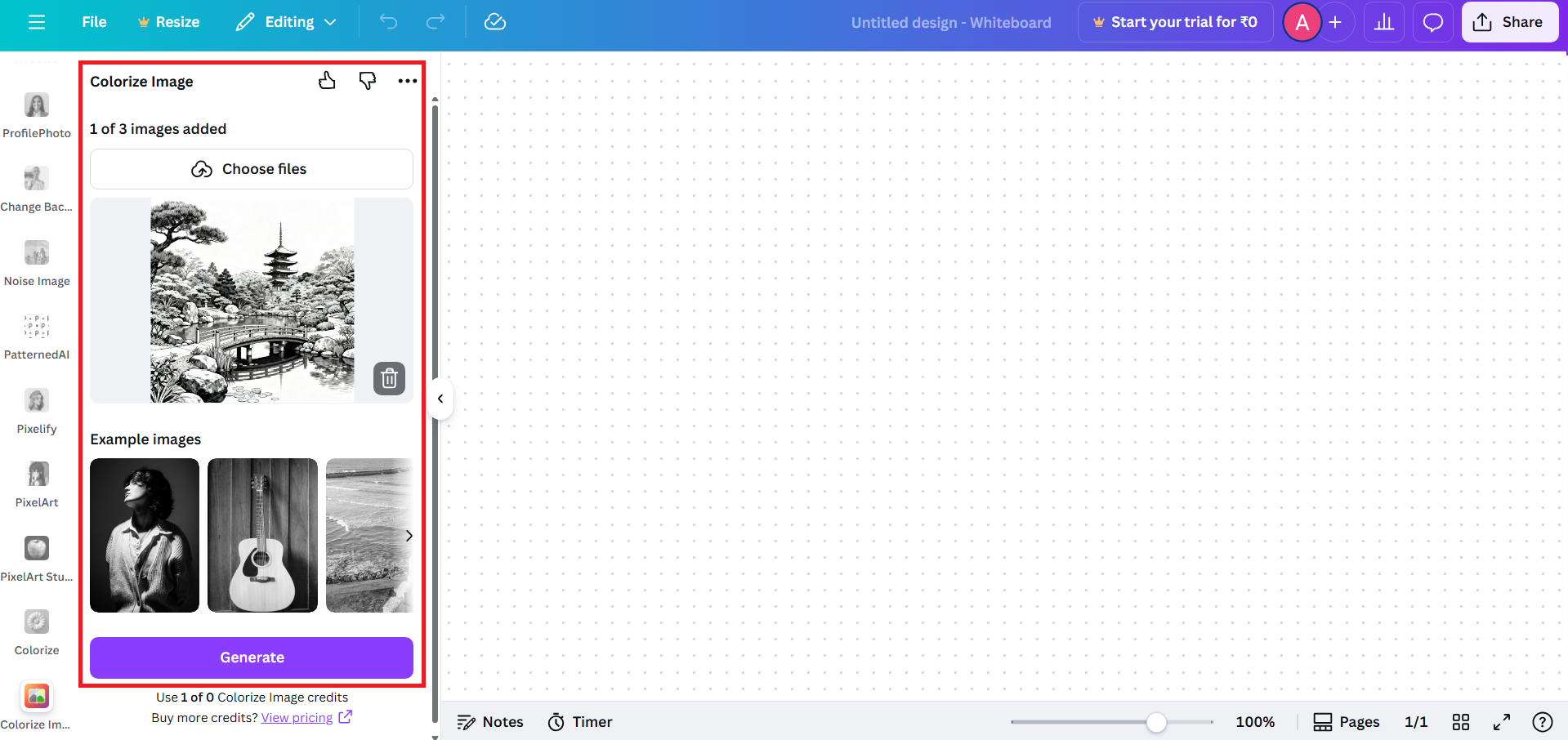 Unggah gambar Anda dan terapkan efek warna
