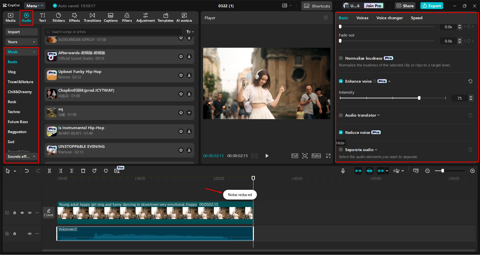 Hinzufügen und Verbessern von Musik in Videos mit dem CapCut Desktop-Video-Editor