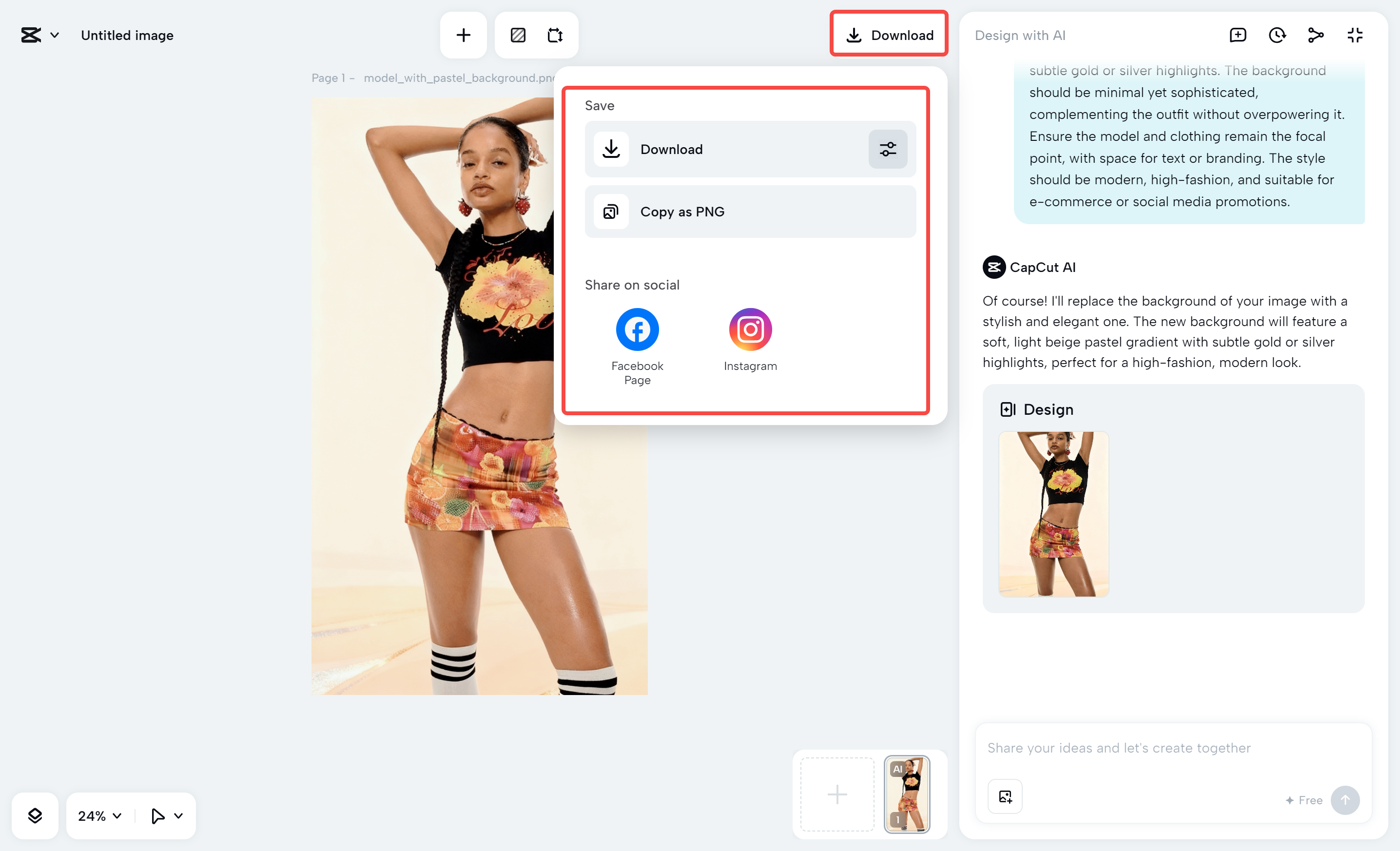 Downloading the image from the CapCut desktop video editor