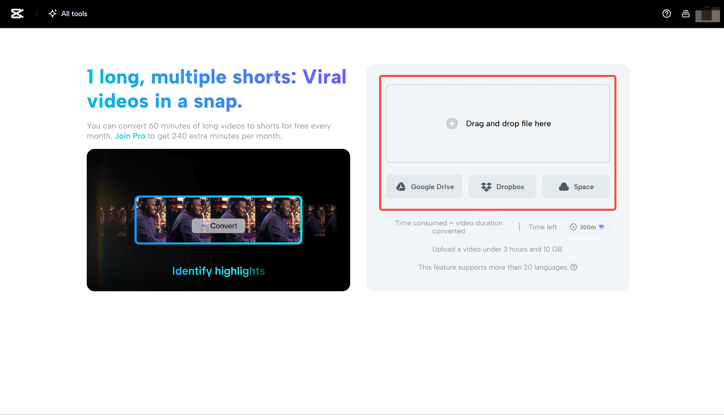 Die Datei zu CapCut Web hochladen
