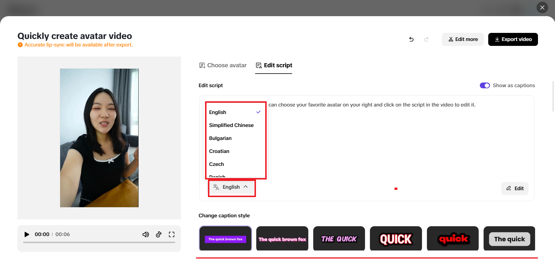 Multiple language options