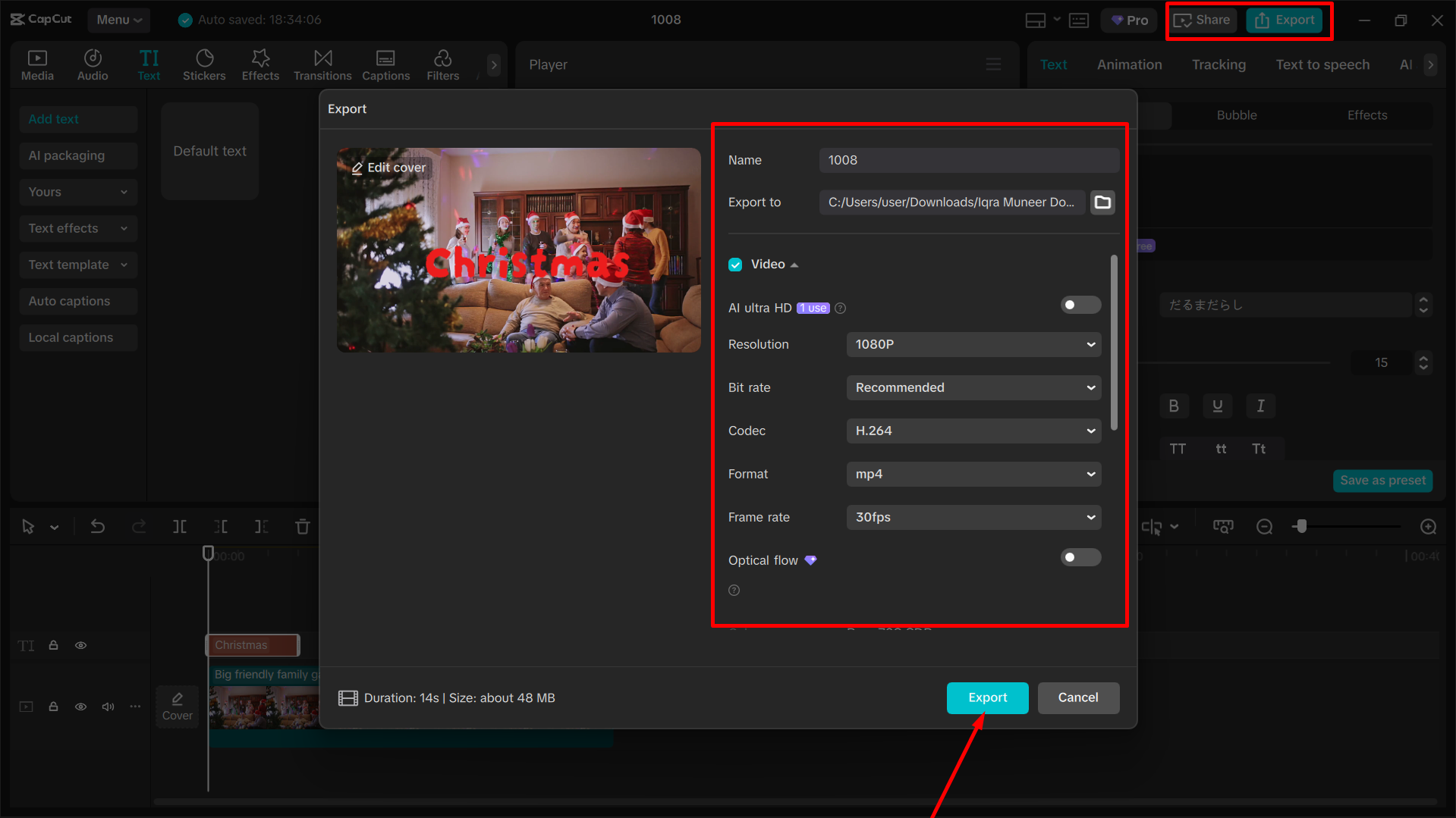 Exporting the final video from the CapCut desktop video editor