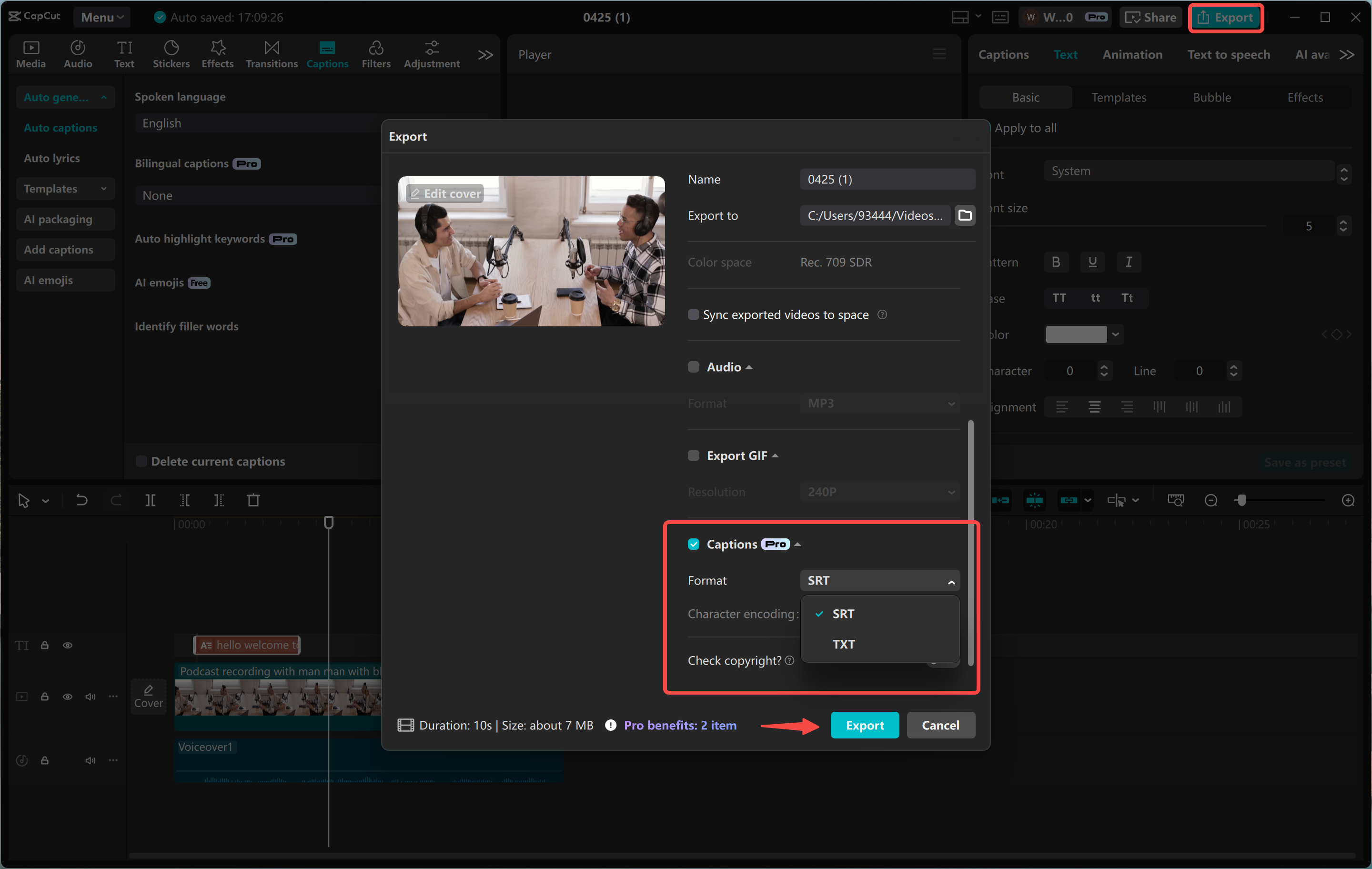 Exporting a video from the CapCut desktop video editor