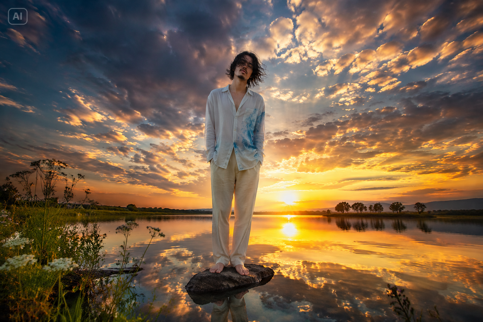 Retrato Estético Masculino Cinemático Sunset River