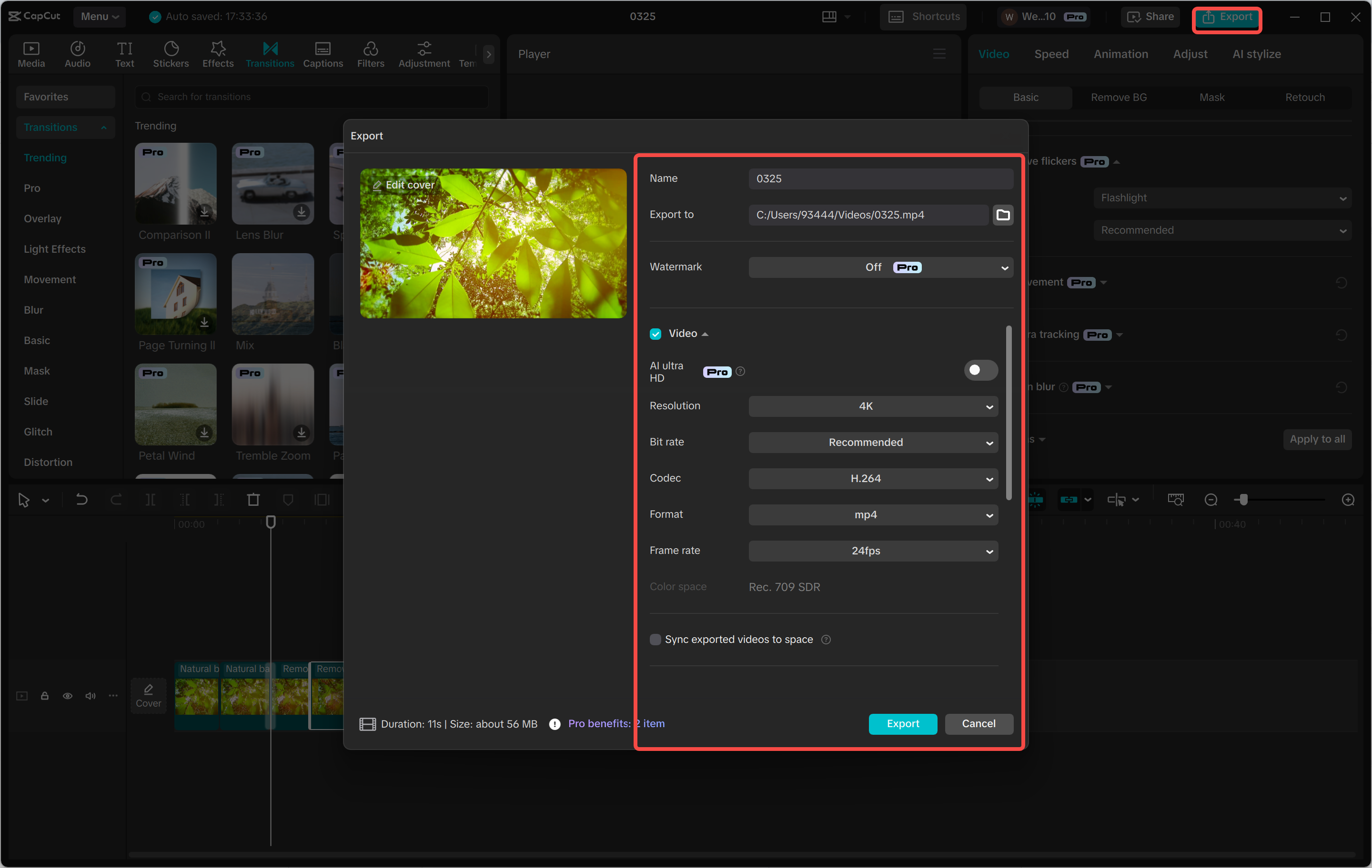 Exporting a video from the CapCut desktop video editor