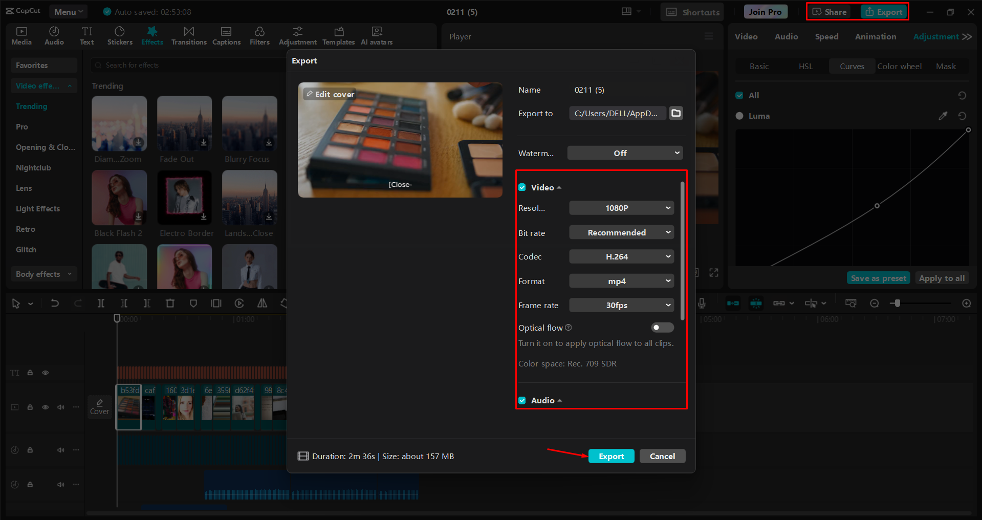 Exporting a video from the CapCut desktop video editor