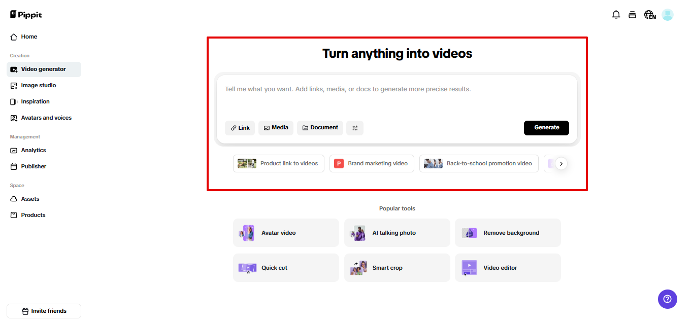 Video generator in Pippit