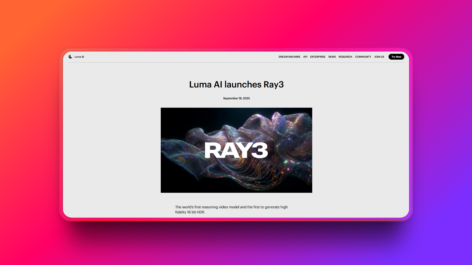 Introduktion till Luma Ray3